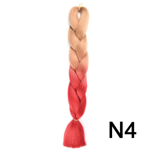 Шелковистые пряди, 24 дюйма, 100 г, Омбре, синтетические плетеные волосы для наращивания, для вязания крючком, косички, огромные косички, два тона, Омбре, цвет - Цвет: N4