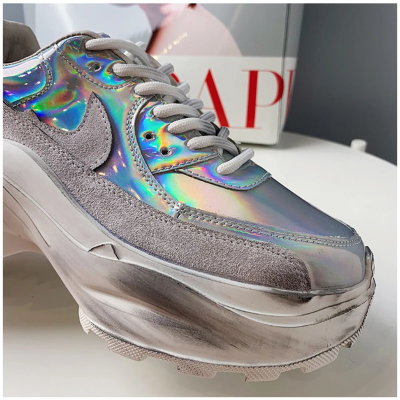 2019 Spring Autumn Shoes Women Platform Shoes Lady Lace Up Casual Pumps Creepers Harajuku Punk Sneakers Girl Female Silver Shoes (1)