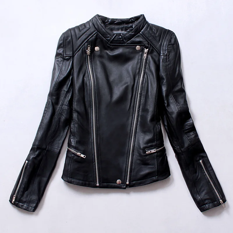 Натуральная кожа овчины короткая заметка женские куртки симметричная молния 2016