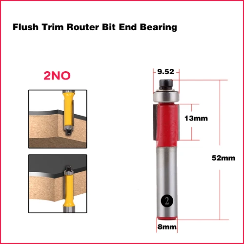 8 мм хвостовик прямой/Dado маршрутизатор Набор бит диаметр Деревообрабатывающие инструменты ЧПУ фреза Концевая фреза для дерева - Длина режущей кромки: Flush Trim Bit 2NO