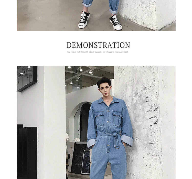 Модные осенние джинсовые комбинезоны мужские однобортные комбинезоны карго широкие с длинным рукавом и карманами комбинезоны новые цельные костюмы комбинезон