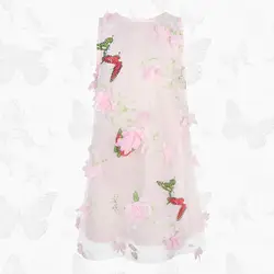 WL. MONSOON/ребенок 2017 летние платья для платье для девочек девушки платье без рукавов розовый с цветами и бабочками платье