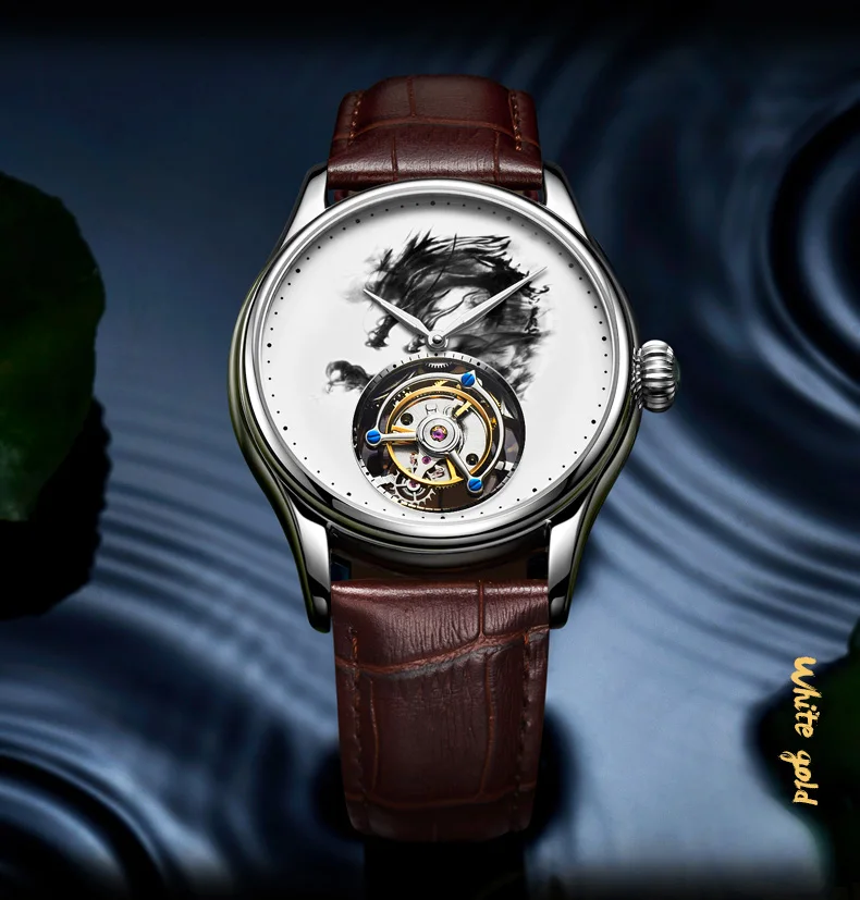 Настоящие Tourbillon мужские часы с драконом, мужские брендовые механические часы с сапфиром копейкой, водонепроницаемые мужские Tourbillon наручные часы 7011G