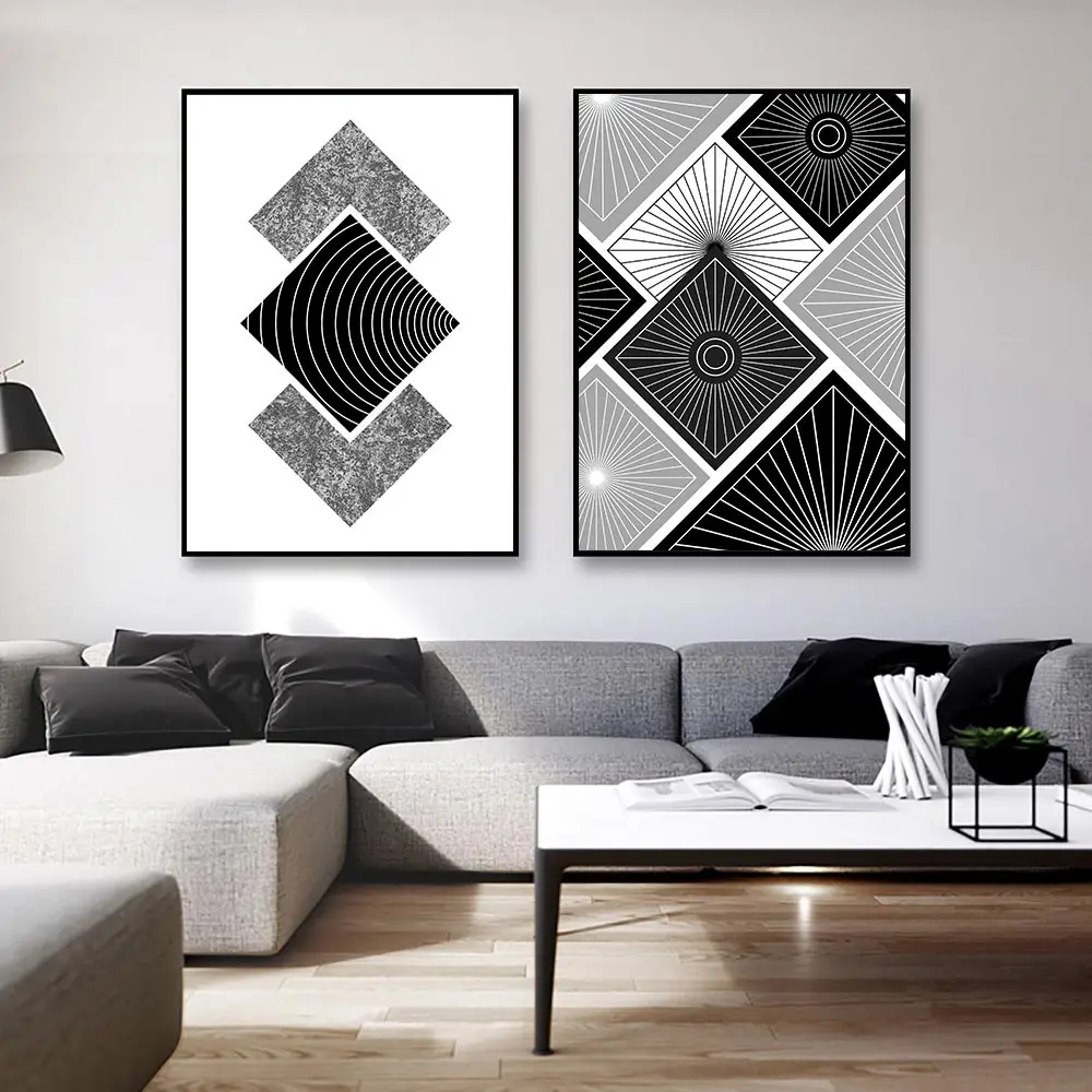 

Abstract Canvas Poster Print Nordic Black and White Geometry Poster Modern Wall Art Pictures For Living Room Unframed