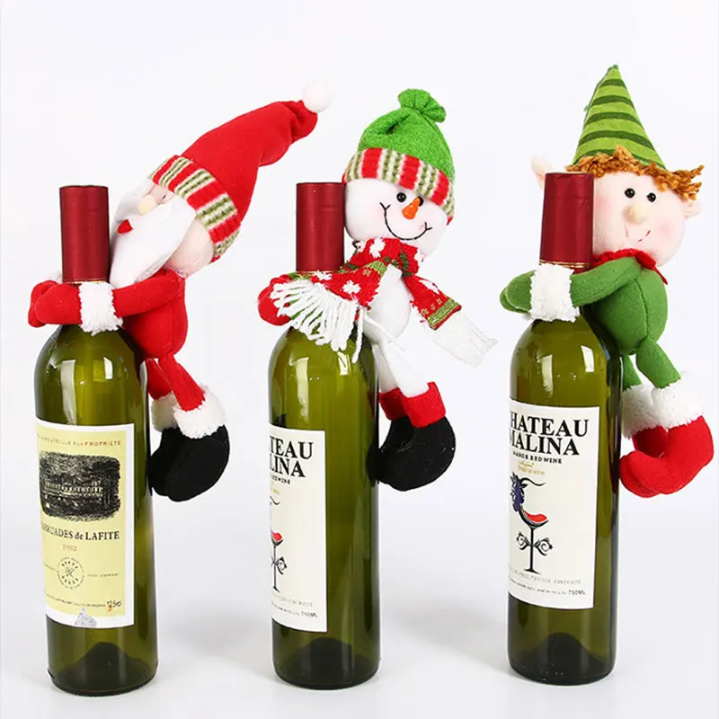 

Misaya 1pc Christmas 3D Cute Cartoon Santa Claus Wine Bottle Decoration Elf Style Doll Christmas Table Decoration