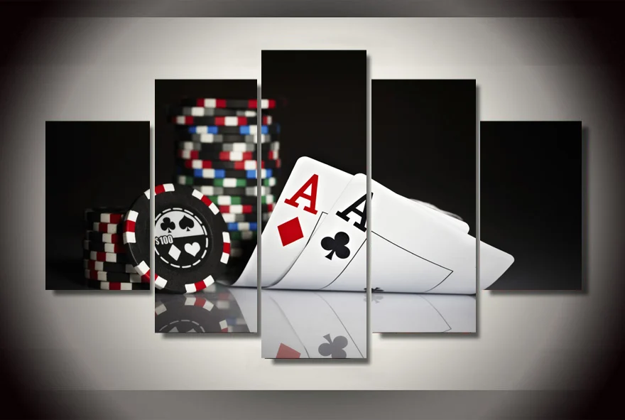5 panel HD printed modular painting poker canvas print art modern home ...
