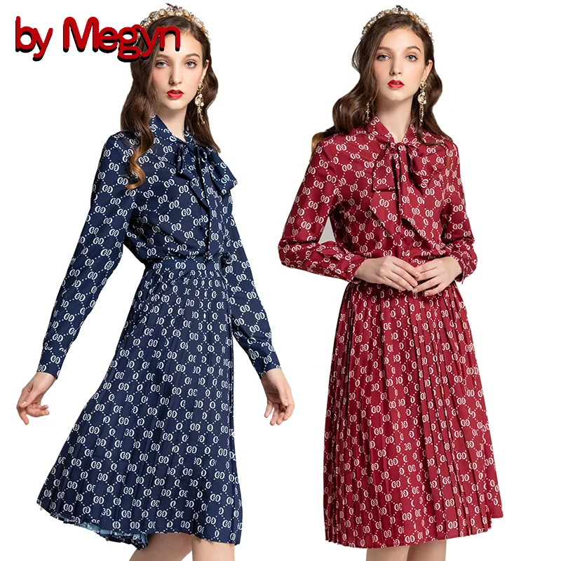 

by Megyn runway set 2019 autumn women long sleeve print tops and blouses elegant casual pleated skirt 2 piece outfits for women