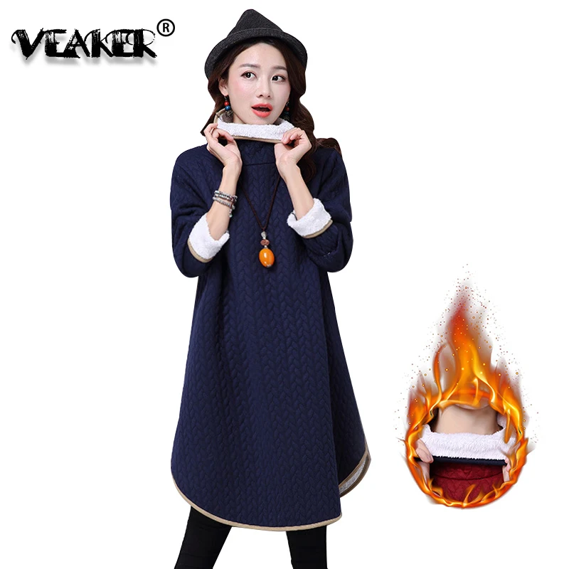 

2018 Women Warm Fleece Turtleneck Dress Long Sleeve oodji Hoodies Befree Dresses Casual Floral Winter Dress Female Vestidos