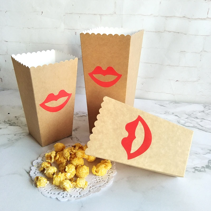 12 шт крафт бумажный пакет для поп-корна усы и наклейка в форме губ Фильм коробка для вечеринки Свадьба День рождения любимый для мальчиков и девочек конфеты, снек лакомства коробка