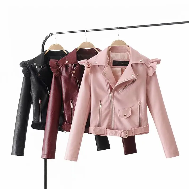 

Autumn Women suede motorcycle jacket Slim brown full lined soft faux Leather female coat epaulet zipper