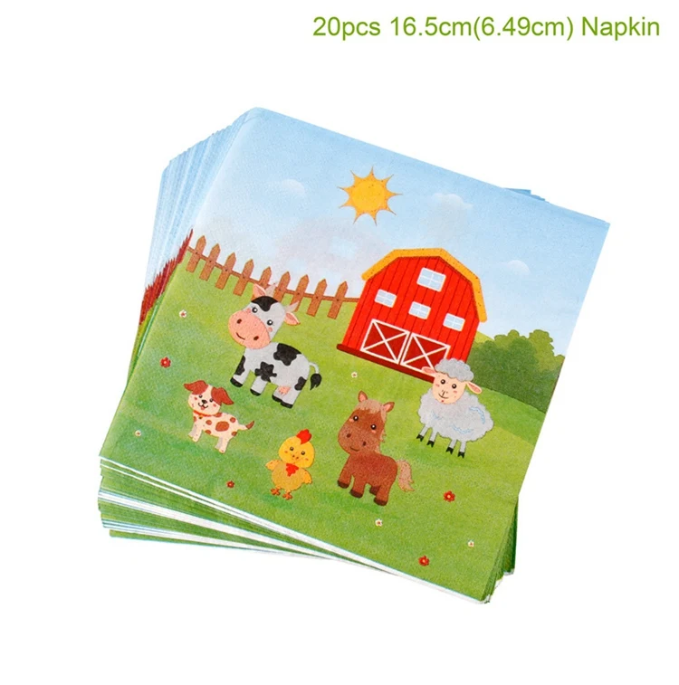 FENGRISE Farm Animal Birthday Party Supplies Safari Party Paper Napkins Jungle Birthday Disposable Tableware Jungle Party Plate - Цвет: 20pcs Napkins