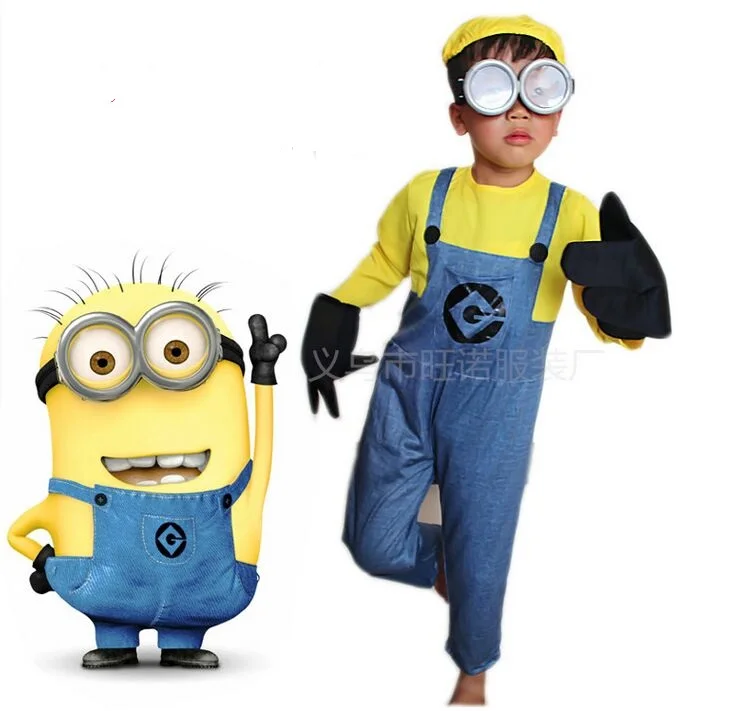 kids cosplay costume boy girls gift Despicable Me Kids Costume Minions Cloth Mini Corps Performance Clothing Cute With Glasses photo