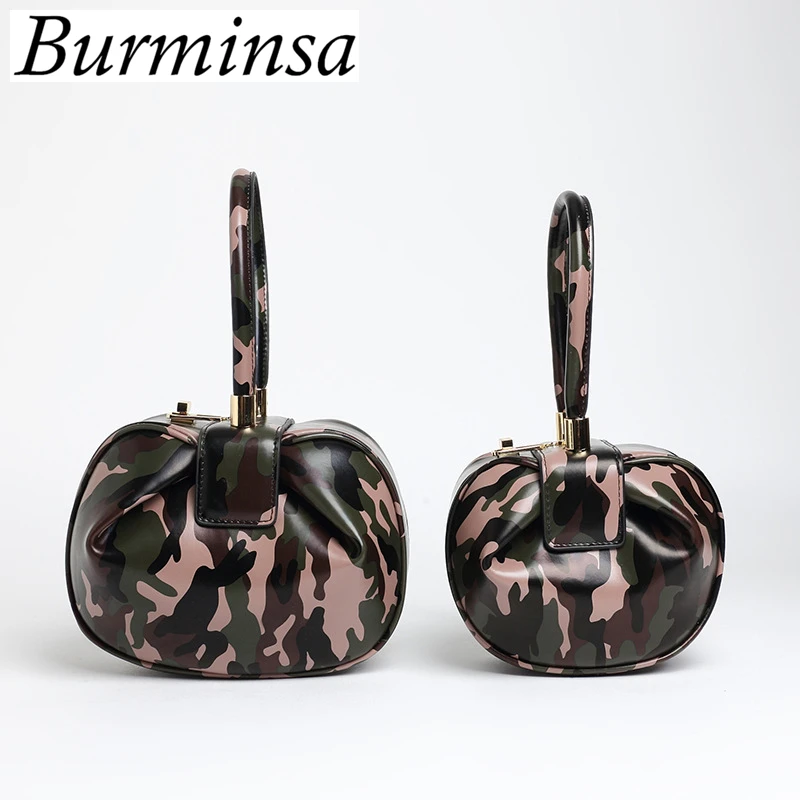 

Burminsa Camouflage Ball Ladies Genuine Leather Handbags Small High Fashion Designer Women Tote Bags Female Top Handle Bags 2019