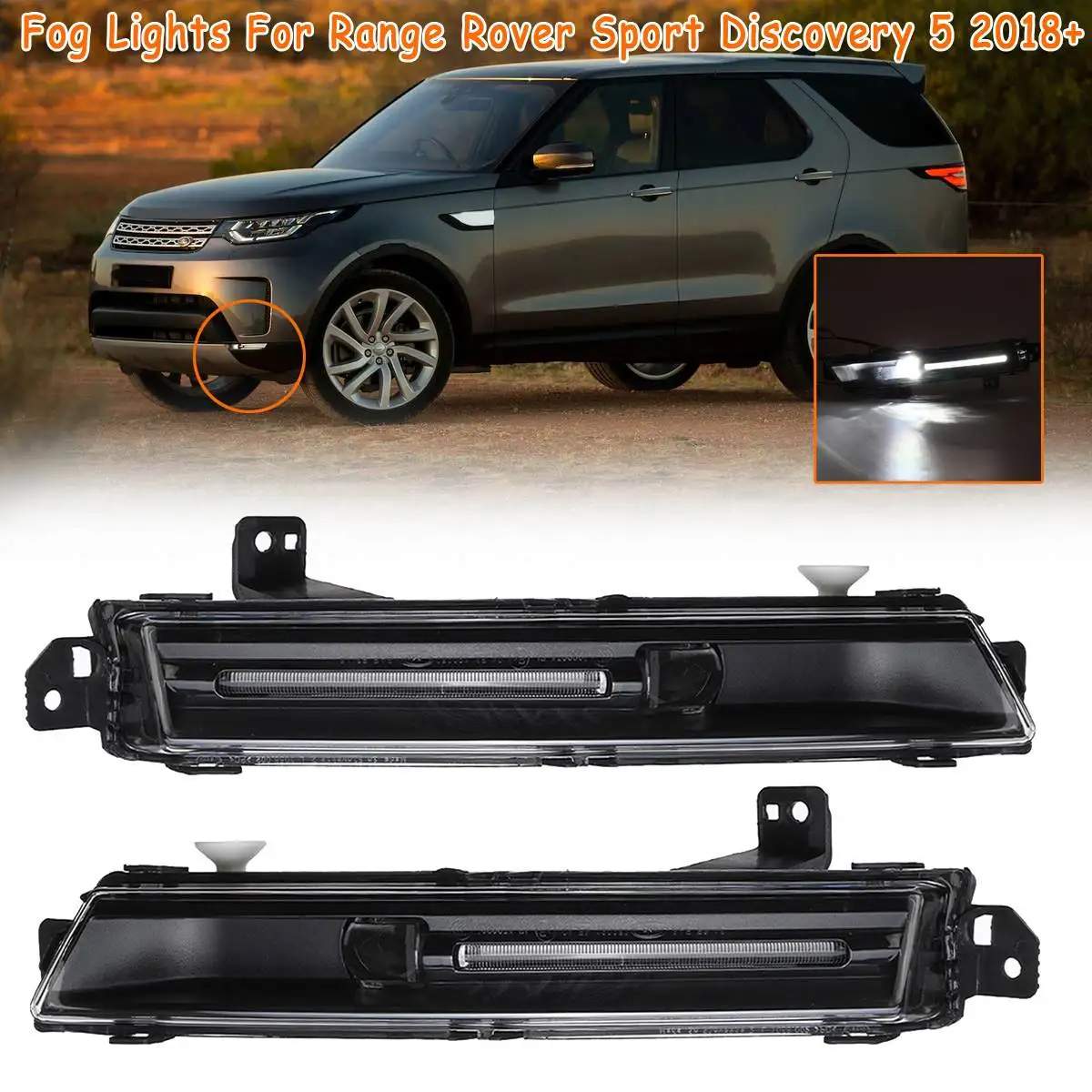 

12V Left/Right Car Front Bumper LED DRL Fog Lights Lamp Replacement For Range Rover Sport Discovery 5 2018+ LR098343/LR098340