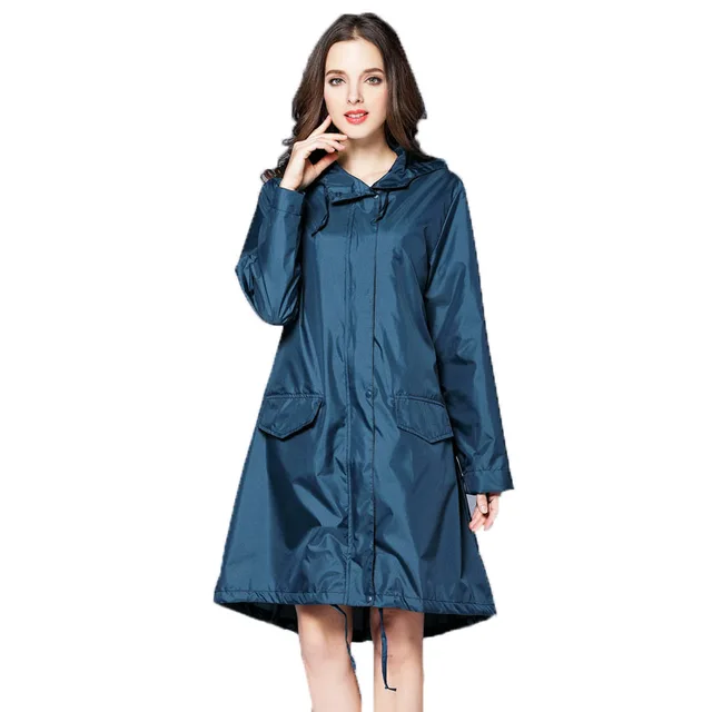 7 Colors Trench Coat Style Women Raincoat with Hooded Outdoor Rain