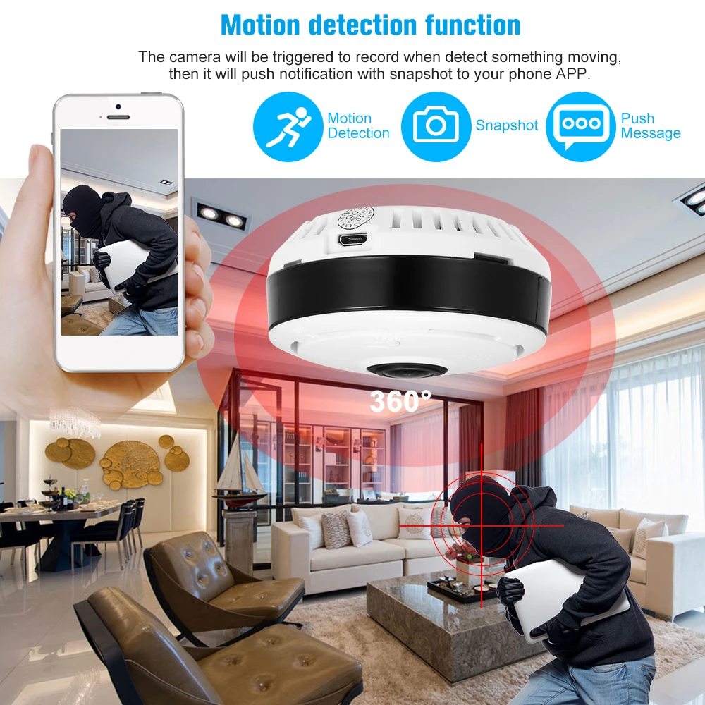 Беспроводная ip камера 960/1080 P Мини панорамная рыбий глаз wifi 360 градусов для Android/IOS