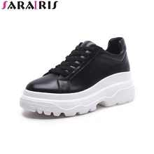 SARAIRIS/Новые брендовые туфли из натуральной кожи с круглым носком наивысшего качества с перекрестной шнуровкой Женские повседневные весенние популярные туфли-лодочки размер 35-39