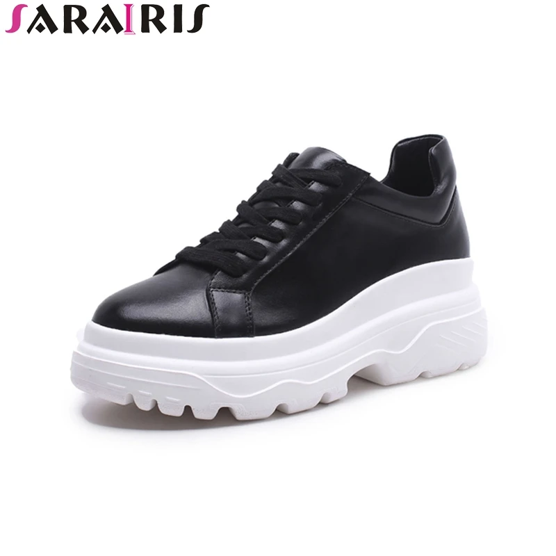 

SARAIRIS Brand New Round Toe Genuine Leather Top Quality cross-tied Shoes Woman Casual Spring Popular Flats Size 35-39
