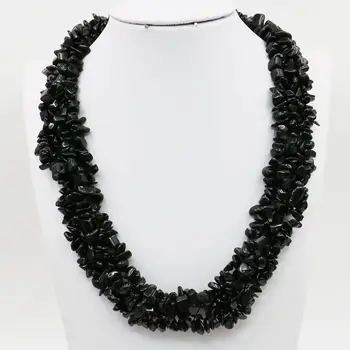 

Natural Black Irregular Onyx Beads 3Rows Necklace Chain Jewelry Making Girls Party Gifts 18inch Lucky Stone Gems
