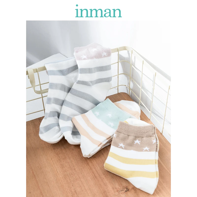 

INMAN Women Funny Pink Light Cute Color Fashion Star and Strip Pattern Lady Ankle Short Socks