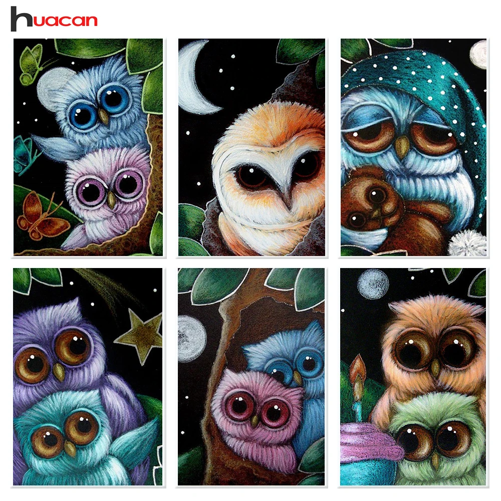 

HUACAN Diamond Mosaic Embroidery Owl Patterns Handmade Craft Gift Full Round Diamond Painting Cross Stitch Animals Home Decor
