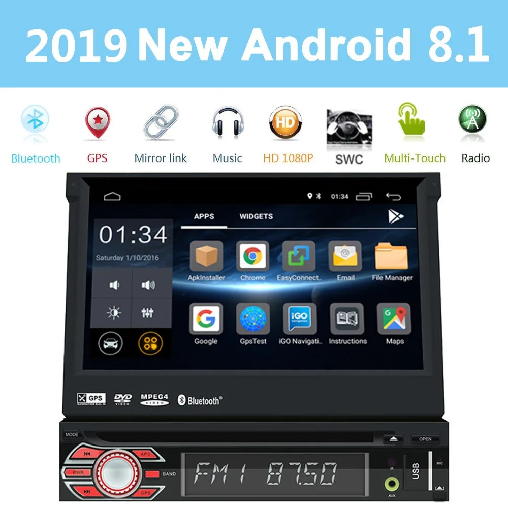 4G+64G Octa core Android 9.0 Univeral One din Car radio Multimedia Player GPS Navigation 7" IPS HD Retractable Autoradio AUX-IN