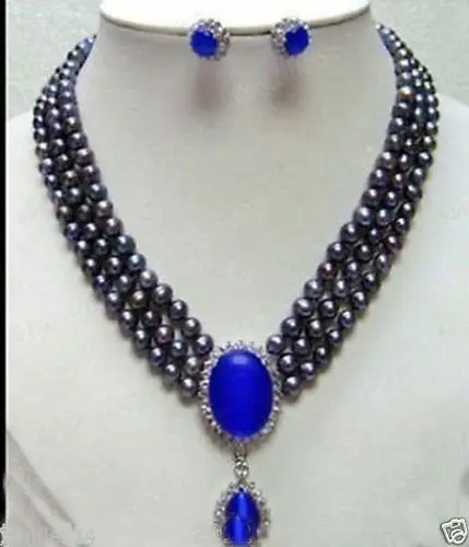 

Hot sale new Style >>>>>Rare black 6-7mm pearl necklace pendant earring