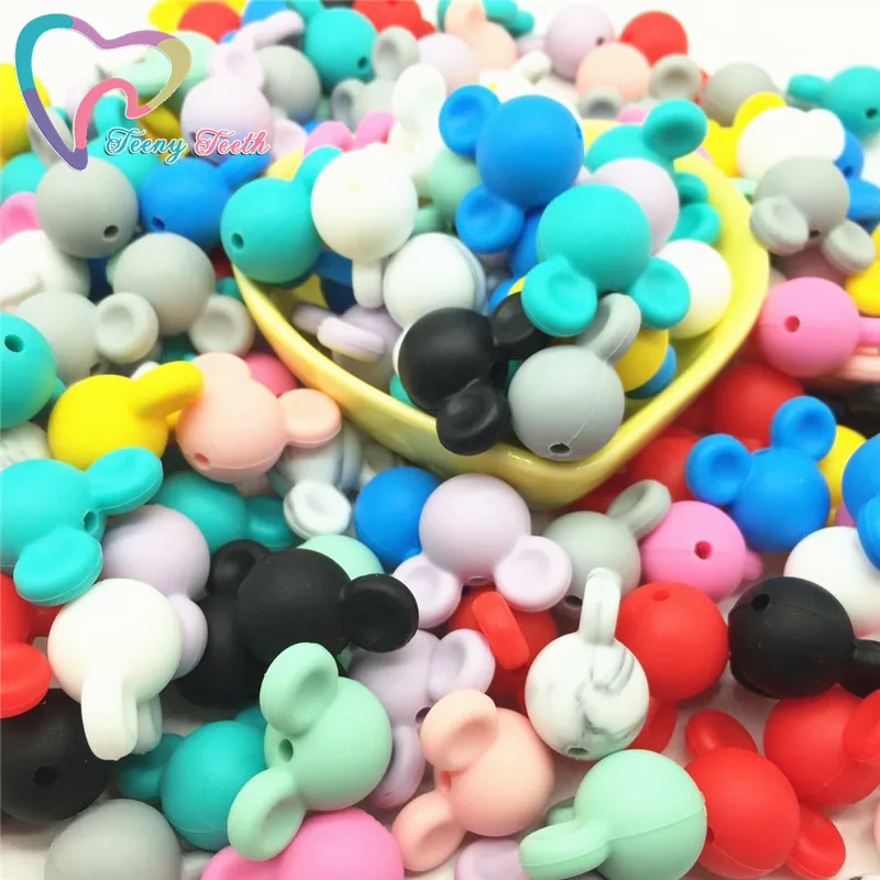 

Teeny Teeth 10 PCS Mickey Shaped Silicone Beads For Jewelry Making BPA Free Food Grade Baby Chewable Teether Baby Tooth Care