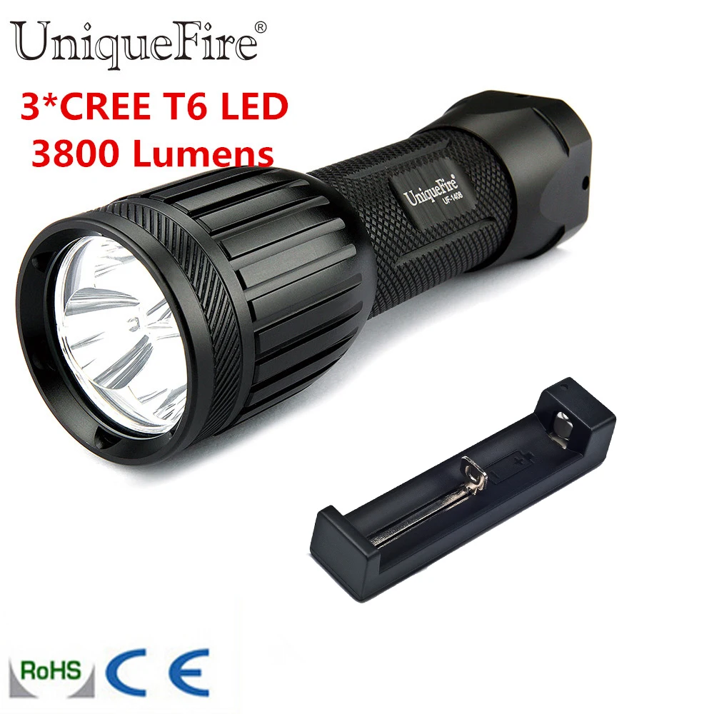 

Free Shipping Flashlight 3*XML2 LED 1200 lumens High Power Torche Light Torch For 1x 26650 Rechargeable Battery