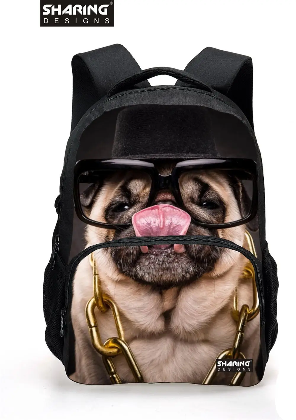 New 3D Custom Children School Backpack for Teenage Boys Cool Animal Pug Dog Backpack Fashion College