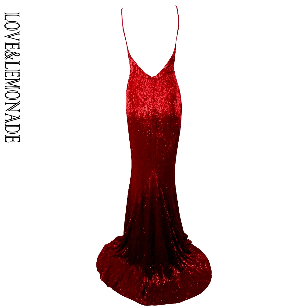 Женское длинное платье LOVE & LEMONADE красное эластичное с блестками модель LM80119|maxi