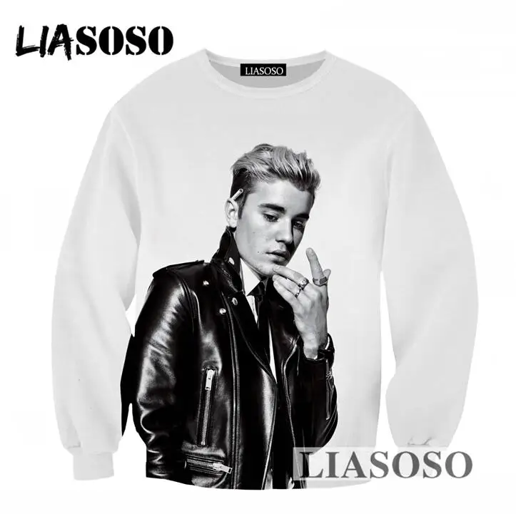 LIASOSO Hot Sale Men Women Loose Long Sleeves Sweatshirt 3D Print Singer Justin Bieber Pullovers Tracksuit Newest Clothing T746