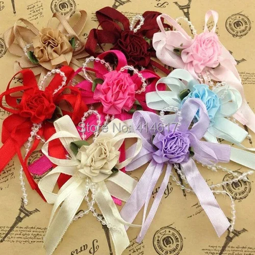 

15pcs Big Satin Ribbon Flower Bows with Bead wedding Decoration Craft A100
