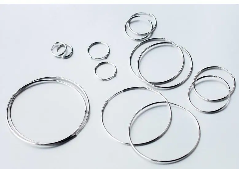925 пробы серебряные ювелирные изделия Модные женские Гладкие большие серьги-кольца 5 см 4 см 3 см 2 см для девушек ювелирные изделия для ушей