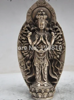 

66000156"chinese copper Plating - Silver 1000 arms KwanYin Bodhisattva buddha statue