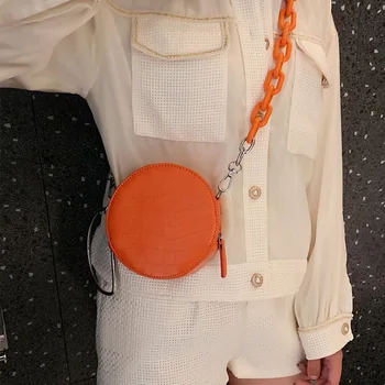 

Ins Acrylic Chains Circular Bag for Women Aniaml prints Handbags PU Leather Ladies Shoulder Messenger Bags Brands Design Chic