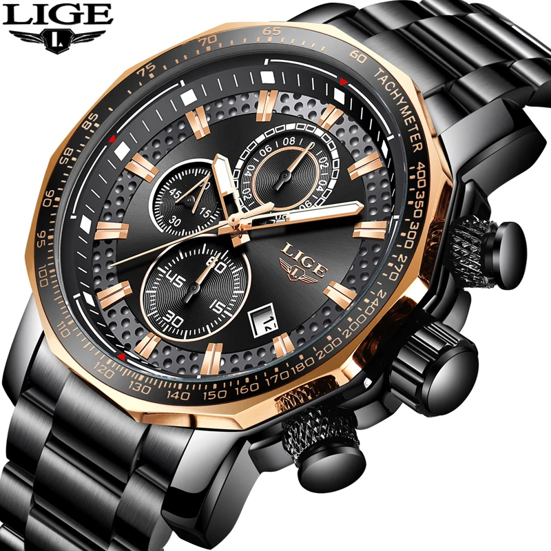 

New 2019 LIGE Mens Watches Top Brand Luxury Quartz Clock Male Military All Steel Sport Waterproof Chronograph Relogio Masculino