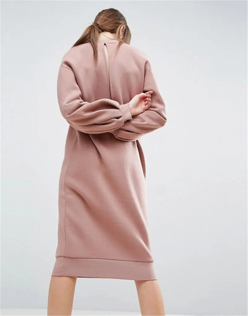 AEL Space Cotton Sweatshirt Dress Bishop Sleeve Backless Long Dresses 2018 Loose Plus Size Hight Qu