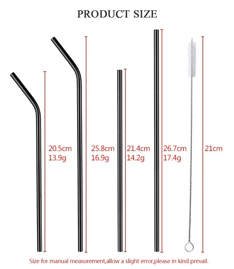 1 лот/4 шт. Питьевая соломка из нержавеющей стали Resuable прямые изогнутые длинные соломинки для питья+ металлический очиститель металлическая соломинка бар аксессуары