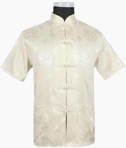 Chinese Men's Silk Satin Kung-Fu Shirt Top with Dragon Size S M L XL XXL XXXL M2066# silk shirt