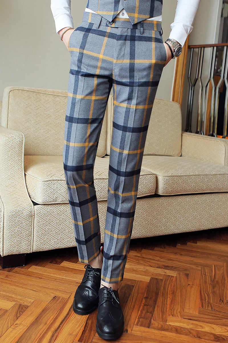Check pants|mens checked pants 