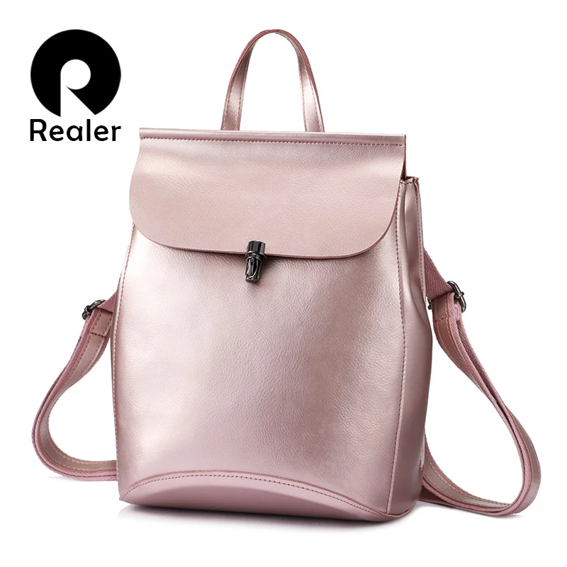 

REALER women backpack split leather backpack school bag for girls teenagers vintage backpack large travel female shoulder bag