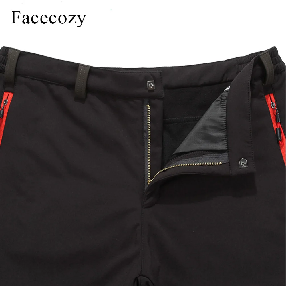 Facecozy Men Softshell Pants Outdoor Waterproof Fleece Hiking Camping Winter Men Sports Trousers for Trekking Hunting Fishing