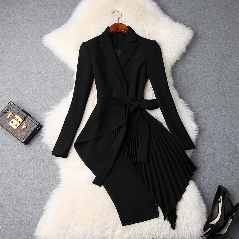 

April MOMO 2019 Women Stylish Design Jackets Coats Dress New Suit Collar With Bow High Waist Irregular Jacket Coats Dress