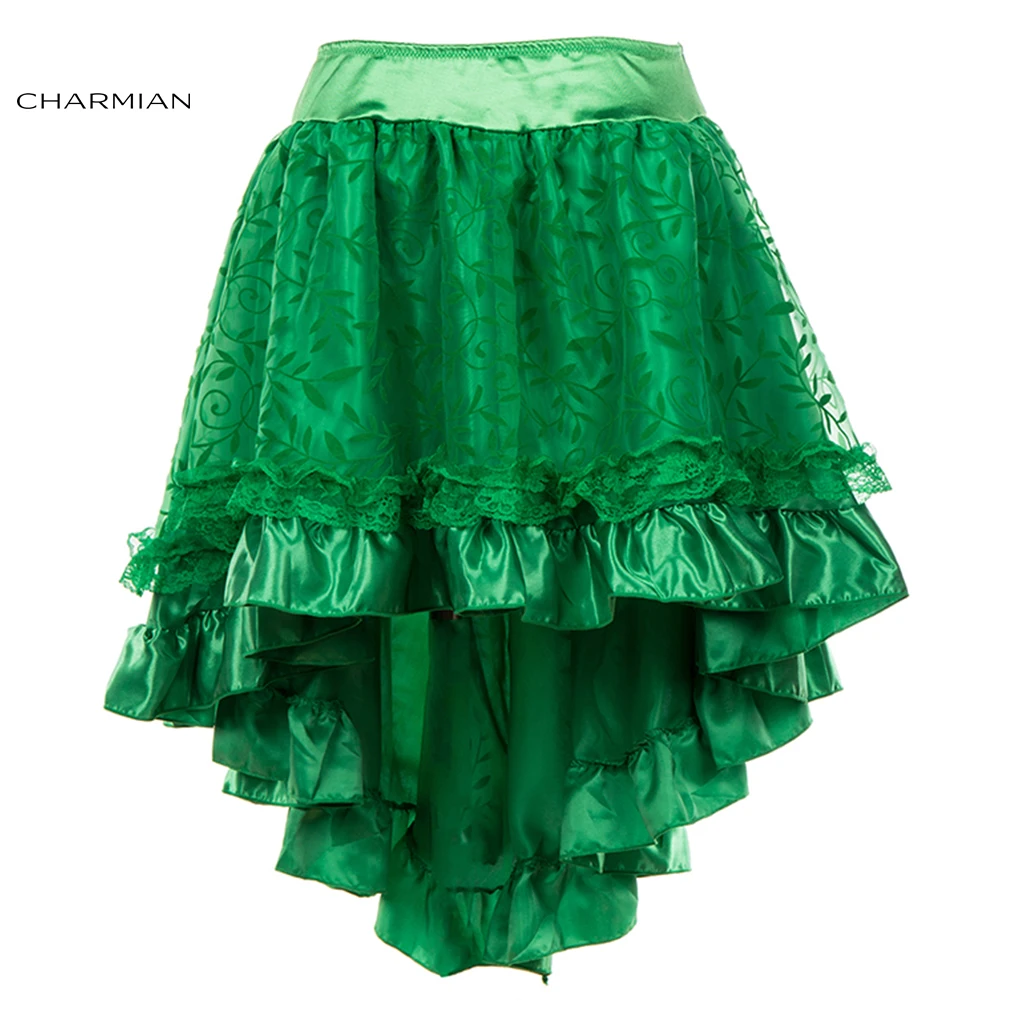 Charmian Женская стимпанк Готическая винтажная юбка черная Цветочная высокая низкая юбка Сексуальная Свадебная вечеринка кружевная юбка на молнии - Цвет: Green