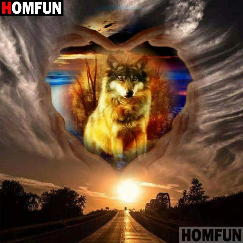 Алмазная живопись HOMFUN волк картина из квадратных/круглых страз сделай сам
