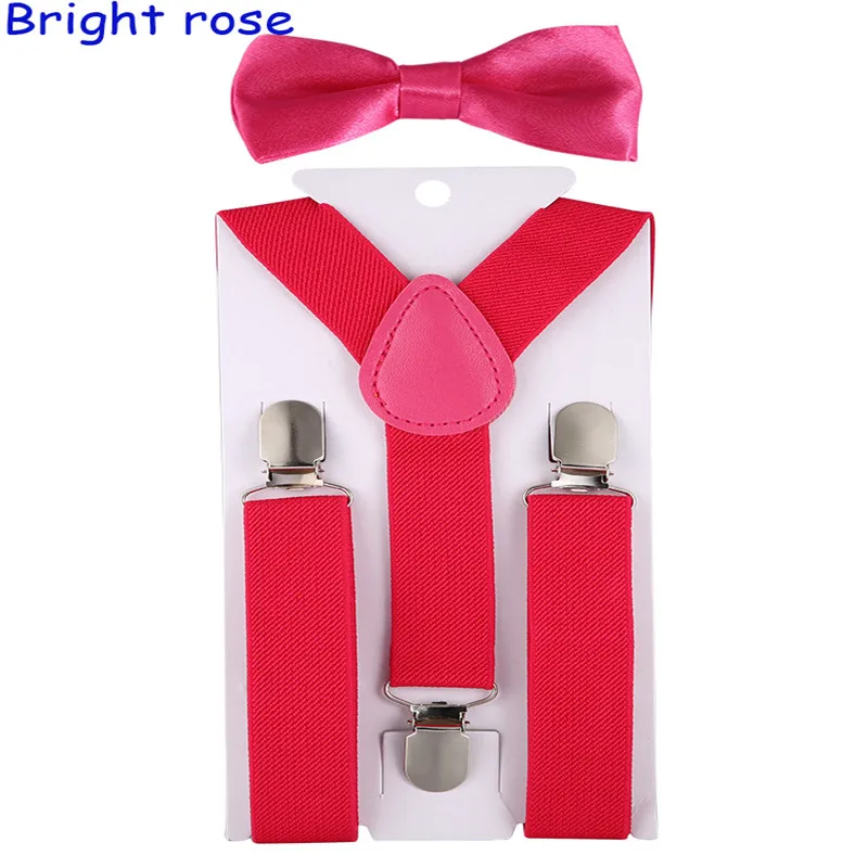 Fashion Kids Suspenders with Bowtie Children Bow Tie Set Boys Braces Girls Adjustable Suspenders Baby Wedding Ties Accessory - Цвет: Rose Red