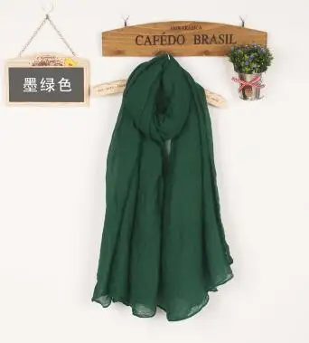 Зимний, осенний, женский шарф, мягкий, теплый, светильник, шарфы для женщин, лен, хлопок, винно-красный, шарфы для женщин, морщинка, хиджаб - Цвет: dark green