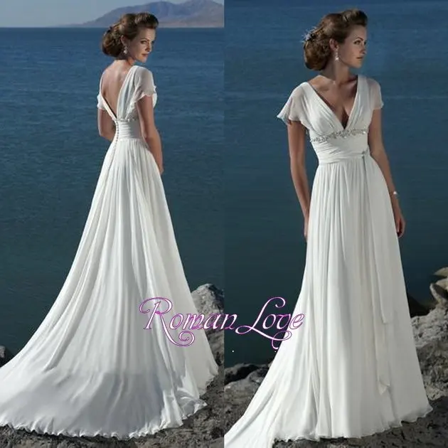 Crepe Beaded Sleeveless Beach Wedding Dresses RL BW002-in Wedding ...