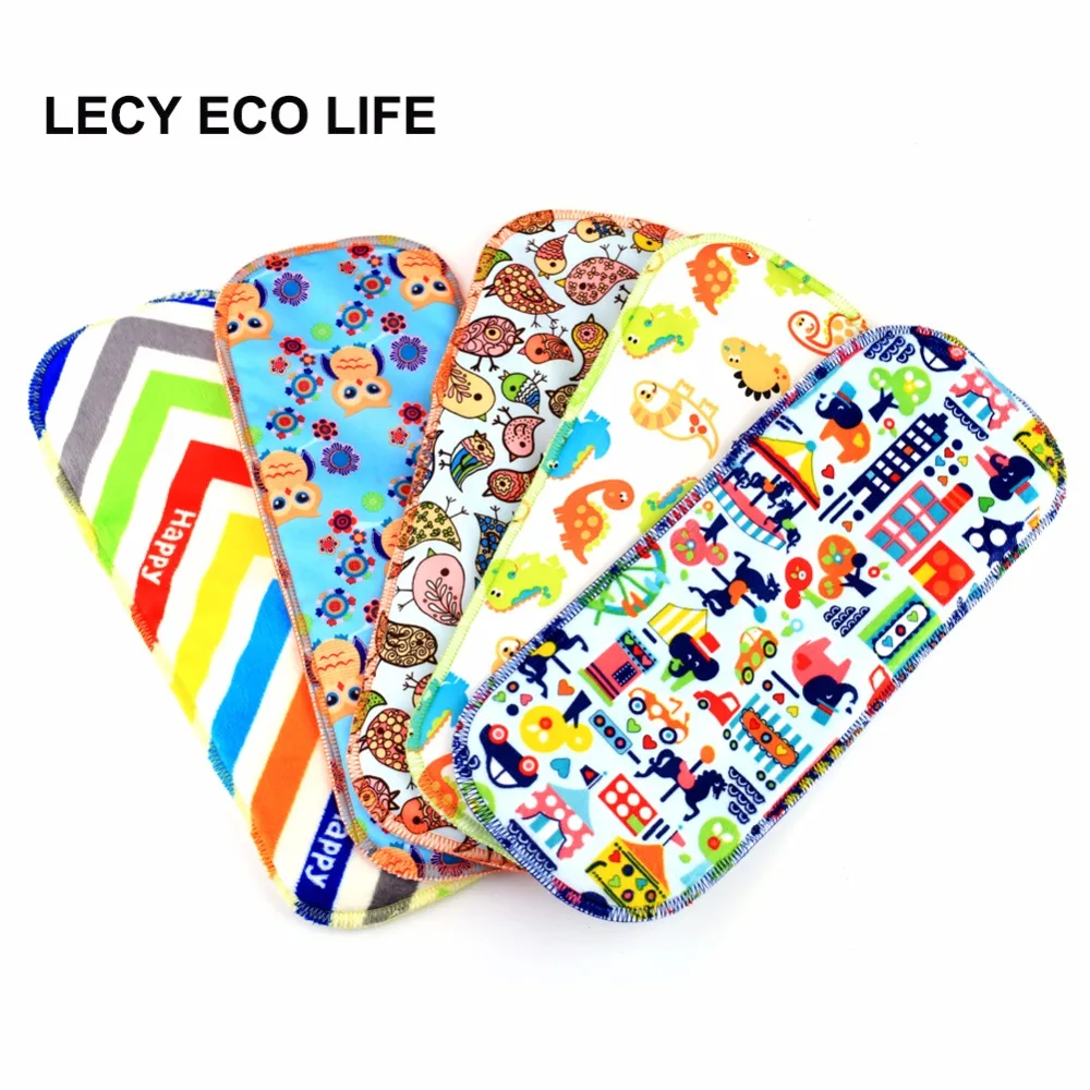 

LECY ECO LIFE printed 5 layers super absorbent waterproof baby cloth diaper insert booster with stay dry suede cloth surface